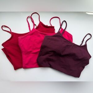 GAP Women's Set of 3 Shelf Bra Cami Tops in Plum, Bright Pink, and Red Small